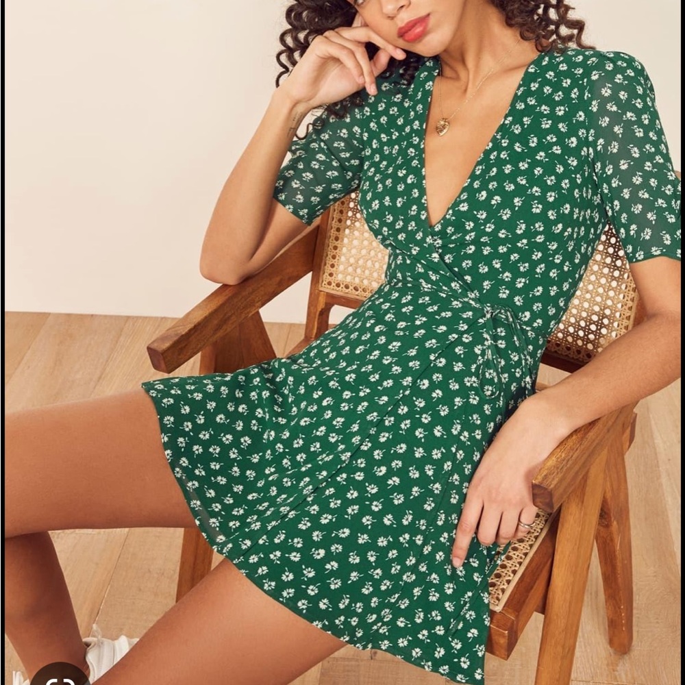 Reformation Lucky Green Flora Mini Dress/ Size small